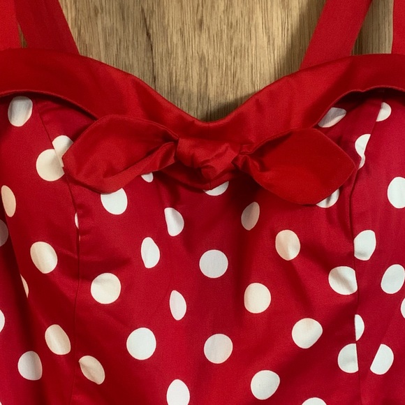 GOLIGHTLY PIN UP GIRL Red & White Polkadots Full Skirt Fit & Flare Midi DRESS! - Picture 6 of 15